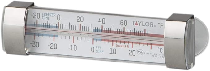 Taylor Large Tube Analog Refrigerator and Freezer Kitchen Thermometer with Suction Cups, Temperature Monitor for Fridge or Freezer, Easy to Read