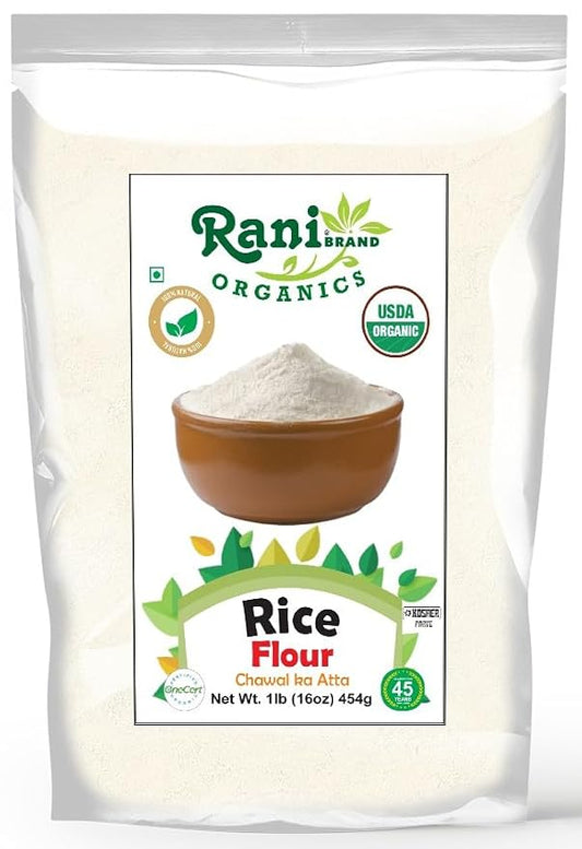 Rani Organic Rice (White) Flour 16oz (1lb) 454g ~ All Natural | Gluten Friendly | Vegan | NON-GMO | Kosher | Indian Origin | USDA Certified Organic