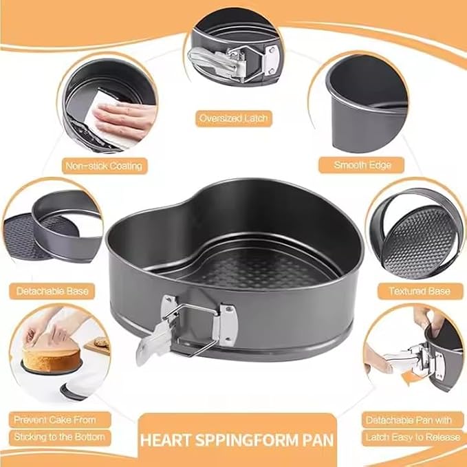 Kitchen Tools 9'‘Non-Stick Cheesecake Pan, Leakproof Springform Heart Cake Pan, Removable Bottom Quick Release Latch Moulds for Birthday Heart Cake Moulds