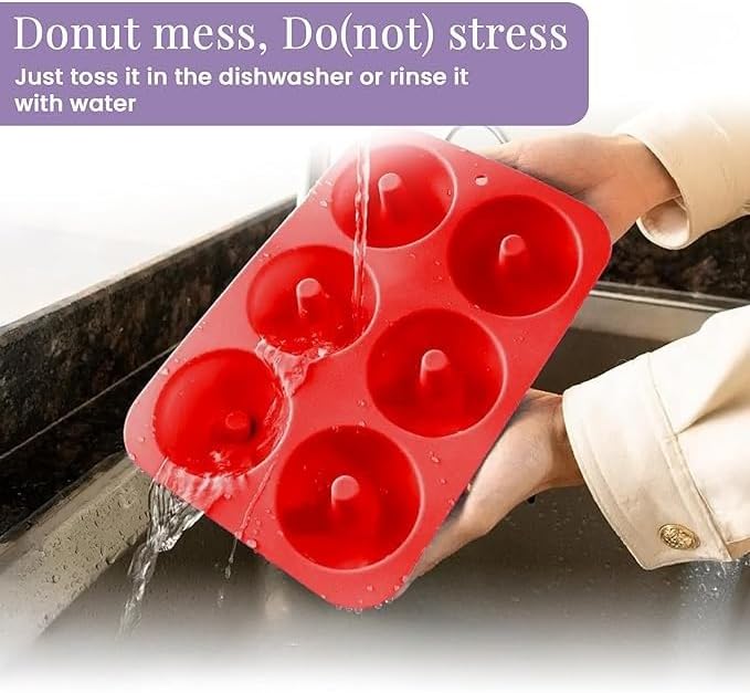 Rasakraft Donut Shape Silicone Mould, 6 Cavity, Microwave Safe Baking Tray for Fondant, Doughnuts, Muffin, Chocolate, Jelly