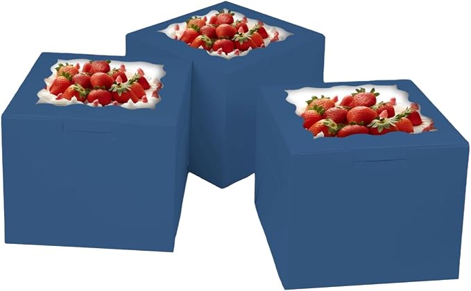 Bakepacker 36pcs 6x6x5 Inches Cake Boxes with Window 18-Packs Ink Blue 6 Inch Bakery Boxes (18 Cake Boxes +18 Cake Boards Included)