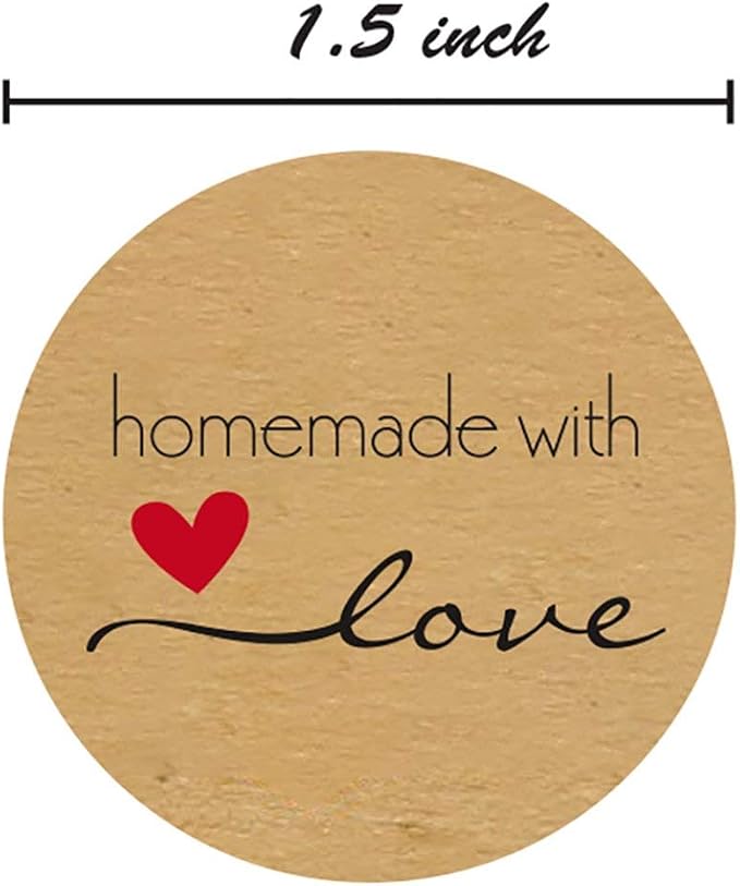 1.5" Round Natural Brown Kraft Homemade with Love Stickers / 500 Brown Kraft Labels Roll/Made in The USA