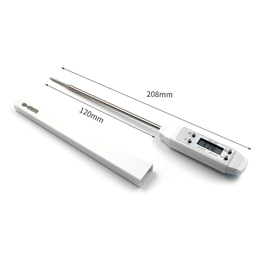 Meat Thermometer, Digital Food Thermometer Instant Read with 120mm Long Probe, Automatic Calibration, Kitchen Cooking Thermometer for BBQ, Grill, Deep Fry, Water Temperature (White)