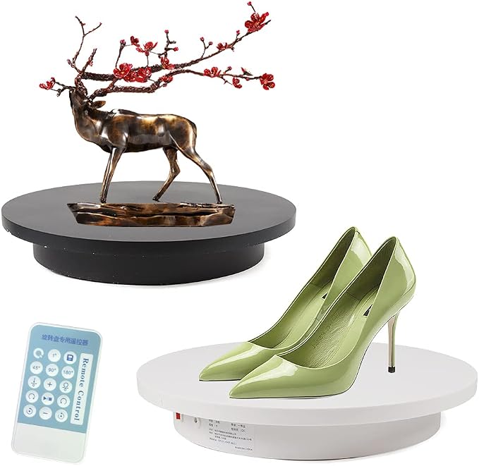 Rotating Display Stand, 16.5''/220lb Photography Turntable Motorized Turntable with Remote speed control for 360 Degree Image, Video, Model, Cake (White)