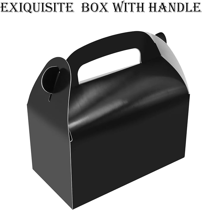30Pcs Black Party Favor Treat Boxes Goodie Gable Paper Gift Box | Candy boxes with Handles Perfect for Birthday, Baby Shower and Any Fun Party Decoration Supplies