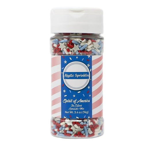 Mystic Sprinkles Fourth of July Sprinkles Mixes (Spirit of America In Silver Sprinkle Mix 3.4oz)