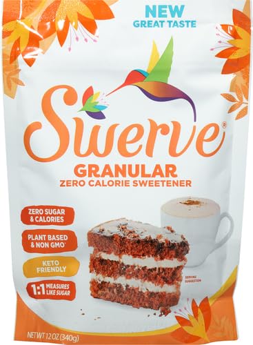 Swerve Ultimate Sugar Replacement Sweetener, Granular Sugar Substitute, Zero Calorie, Keto Friendly, Zero-Sugar, Non-Glycemic, Gluten Free, 12 ounces (Pack of 2)