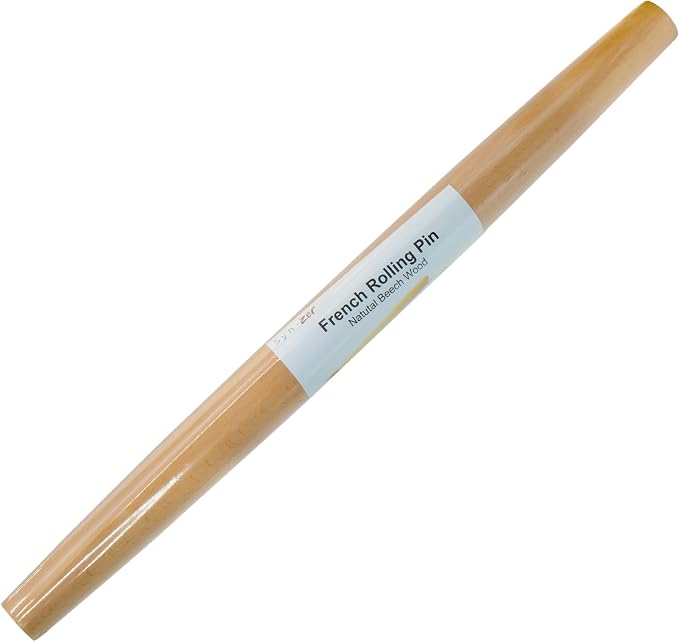 Syn-zer 17 Inch French Rolling Pin, Solid Beech Wood | Tapered Design, Non-Stick, Easy to Clean, Ideal for Baking Pie Crust, Pizza Dough, Fondant & Cookie Dough