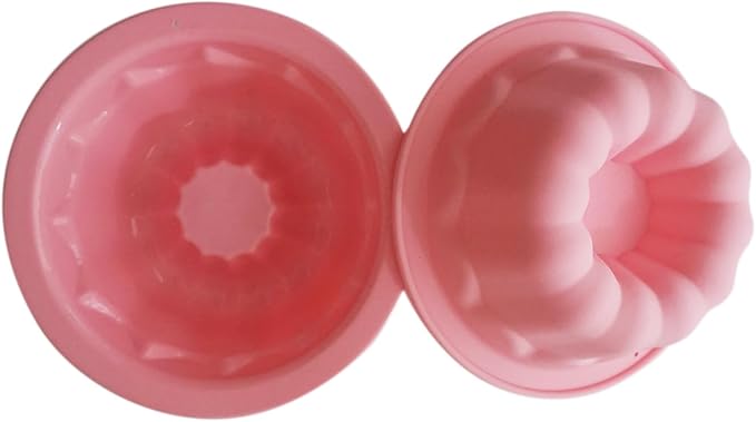 Silicone Small Fluted Cake Pans 4 Inch, Nonstick Baking Mold Pumpkin Shape, Reusable Round Mini Cake Pan Set, Individual Muffin Donut Pan for Cupcake, Jelly, Brownies- 6pcs, Pink