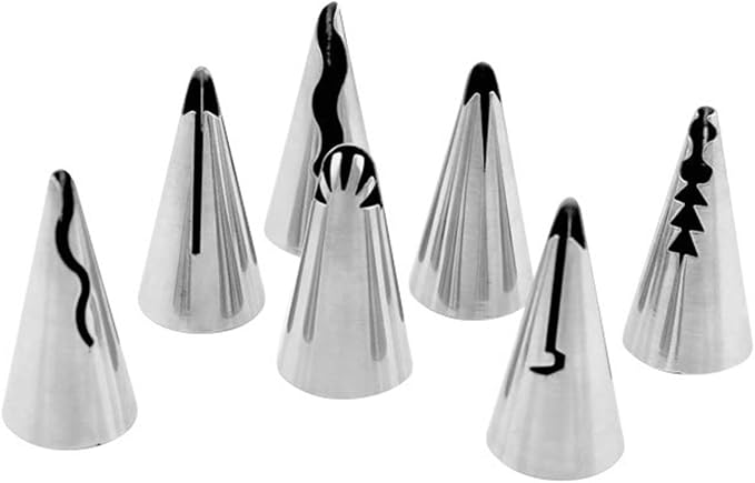 Haidong Ruffle Decorating Tube Set Stainless Steel Russian Ruffle Icing Piping Nozzles Set Pleated Skirt Piping Nozzles for Cake Dessert Pastry Decoration -7PCS