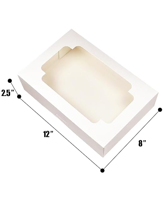 Auto-pop up White Cookie Box with Window 12x8x2.5 inch 32 Packs Two Uses One Second Folding Pastry Biscuit Bakery Box for Packaging