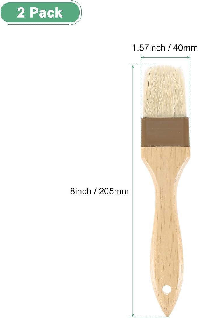 M METERXITY 2-Pack Pastry Brush, Wooden Handle Natural Bristle Basting BBQ Oil Brush for Cooking/Barbecue/Kitchen [1.6"]