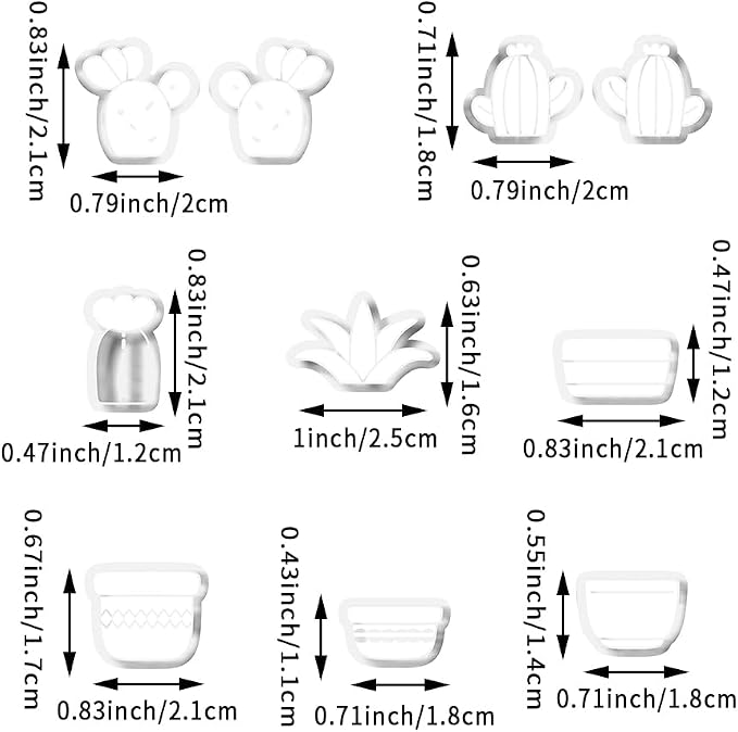 Cute Cactus Polymer Clay Cutters Set - 10pcs Cartoon Succulent Plant & Flower Pot Shapes for DIY Earring Jewelry Making, Soft Clay Crafts, Scrapbooking & Miniature Decor