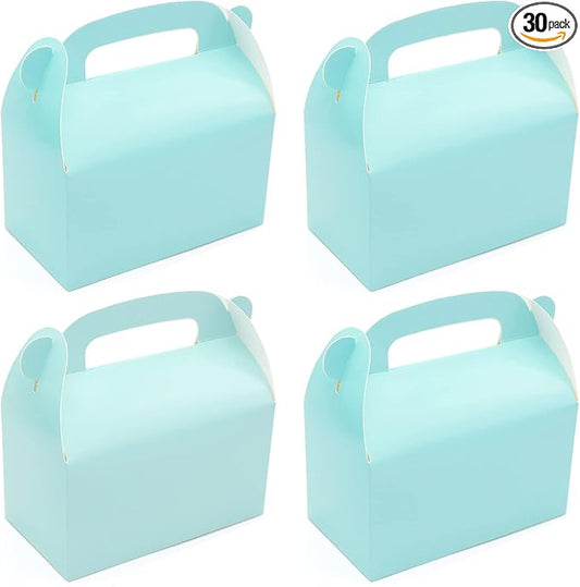 30-Pack Blue Party Favor Treat Boxes Goodie Box Gable with Handles | Paper Gift Boxes Perfect for Prince Party and Baby Shower Decoration Supplies