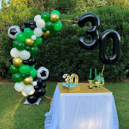 Soccer Balloon Arch Kit Boys, Green Balloon Arch Kit with Football Trophy Balloons Dark Green Black White Latex Balloon Metallic Silver Balloon for Baby Shower Birthday Soccer Party Decorations