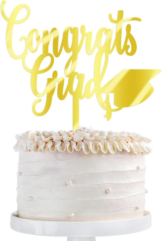 Congrats Grad Cake Topper,2026 Graduation Cake Topper, Congrats Grad Decorations,2026 High School/College/Senior Graduation Party Decorations Supplies. (Congrats Grad Acrylic gold)