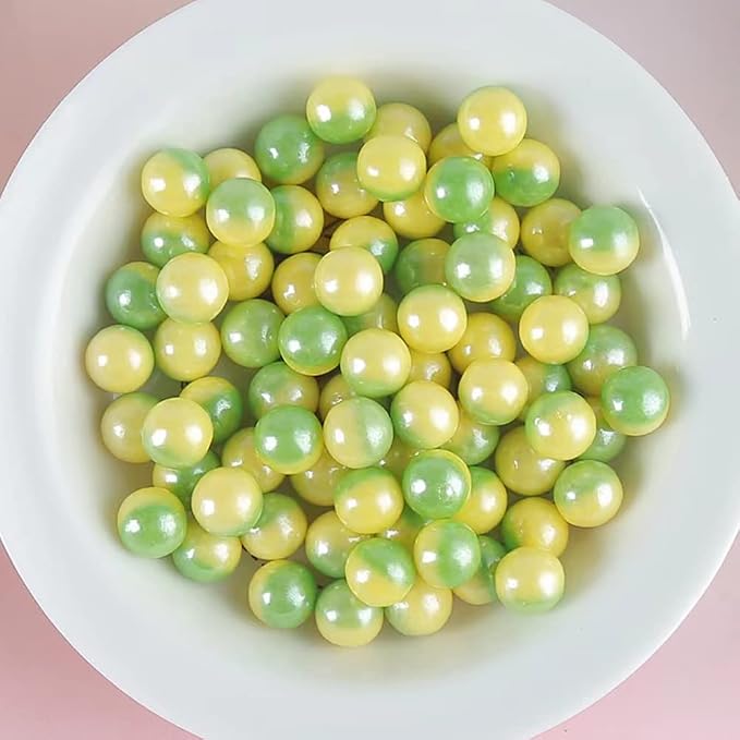 Christmas Sprinkles Yellow Green Edible Pearls Sprinkles for Wedding Cake Decorating Christmas Cake sprinkles,Cookie sprinkles,Sugar Pearl, Edible Candy Pearls 7mm 130g 4.6OZ for Cake Cupcake Decorationg (Green+Yellow)