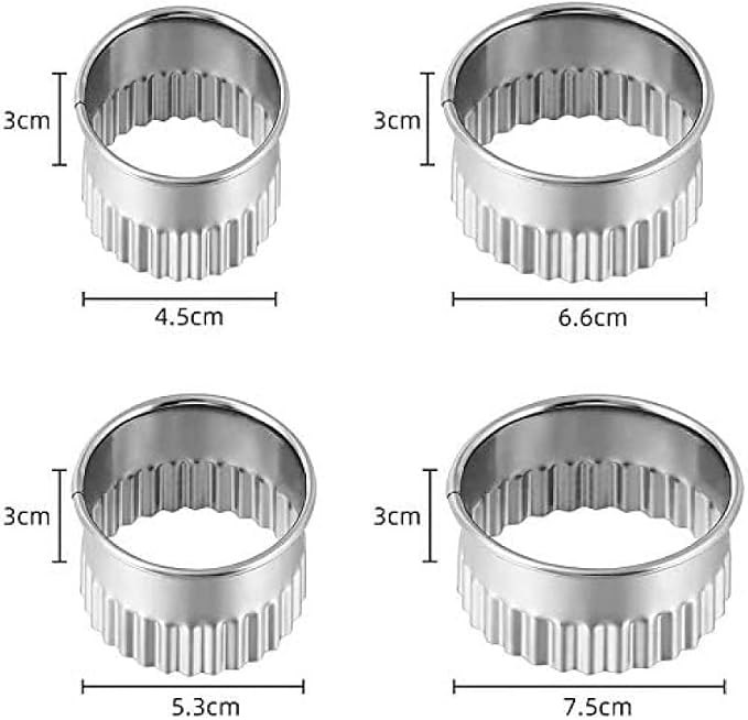 Stainless Steel Cookie Cutters Set of 4, Fluted Edge Round Pastry Cutters(Size: 1.8",2",2.6",3")