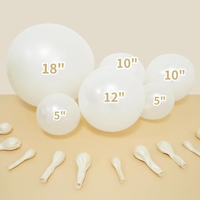 Double Stuffed White Balloons Different Size 115Pcs 5/10/12/18 Inch White Pearl Balloons Arch Garland Kit for Wedding Bridal Shower Birde to be Engagement Baby Shower Birthday Party