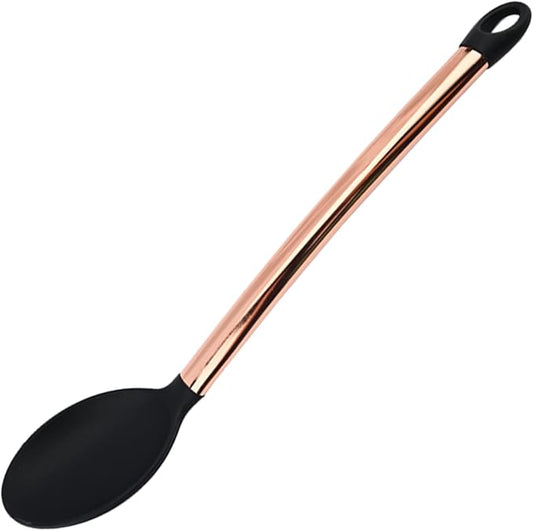 1pc Black & Copper Silicone Solid Spoons Cooking Large Serving Spoon, Heat Resistant Cooking Utensils for Kitchen Cooking Baking Stirring Mixing Tools