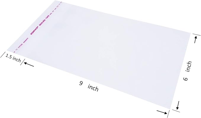Wowfit 200 Count 6x9 Inch Clear Cellophane Plastic Bags, Resealable Self-Sealing Cello Bags Good for 6x9 Print Photos A7 A8 A9 Cards Envelopes and More