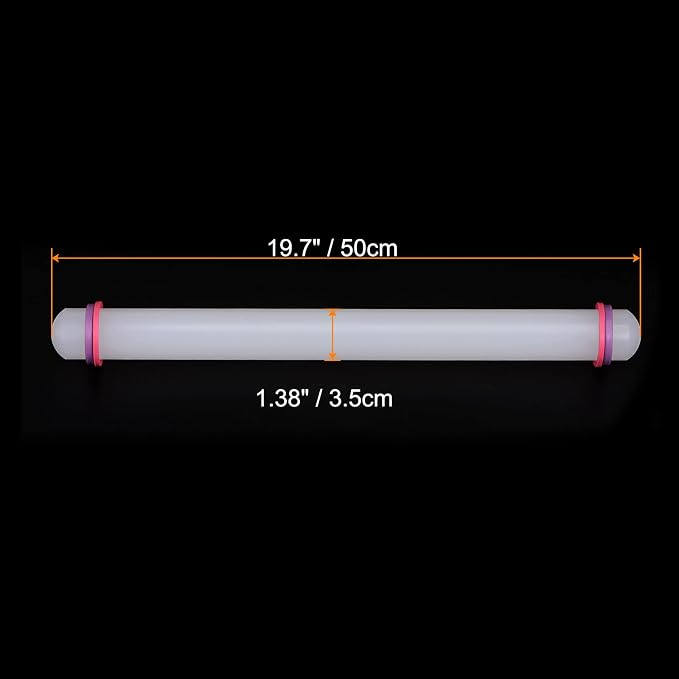 HARFINGTON Fondant Rolling Pin 20 Inch x 1.38 Inch Adjustable Guide Rings Non-Stick PP Plastic Fondant Roller Dough Roller Kitchen Decorating Tools for Cookie Pastry Pizza Clay
