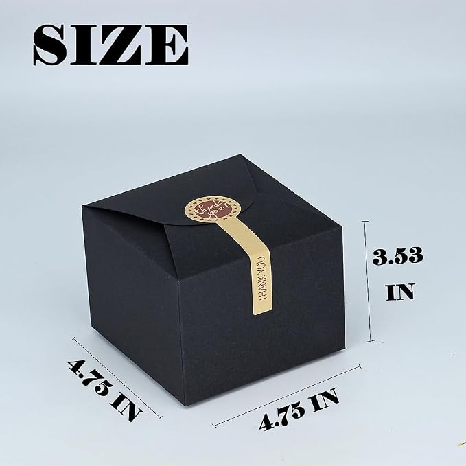 WEWILUCK Small Black Boxes for Gifts, 10 PCS Gift Box with Stickers for Thanksgiving, Anniversaries, Party, Birthday, Graduations, and More(4.75” x 4.75” x 3.53”)