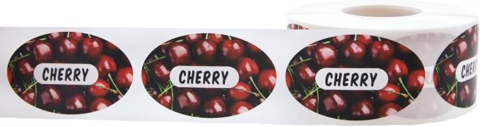 Cherry Grocery Store Food Labels 1.25 x 2 Inch Oval Shape 500 Total Adhesive Stickers