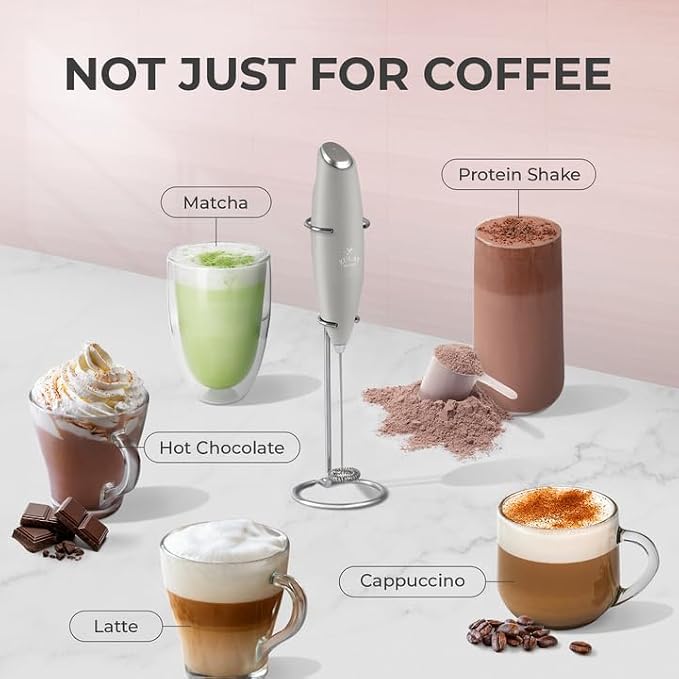 Zulay Kitchen Powerful Milk Frother Wand With Duracell Batteries - Ultra Fast Handheld Drink Mixer - Electric Whisk Foam Maker for Coffee, Lattes, Cappuccino & Matcha - Z1 Motor - Light Gray