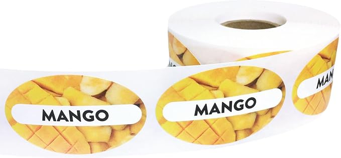 Mango Grocery Store Food Labels 1.25 x 2 Inch Oval Shape 500 Total Adhesive Stickers