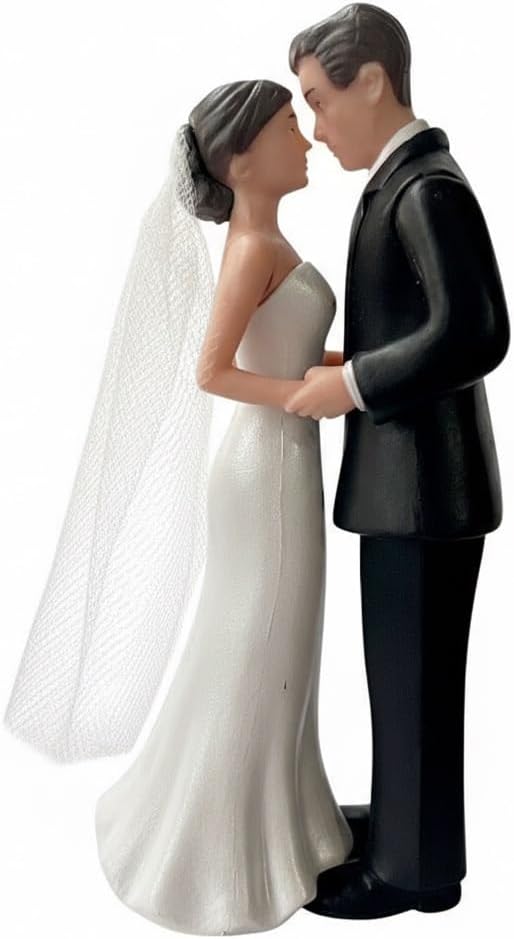 Wedding Cake Topper Bride and Groom Figurine with Veil, Classic Couple Cake Decoration for Wedding, Engagement, Bridal Shower Party(White)