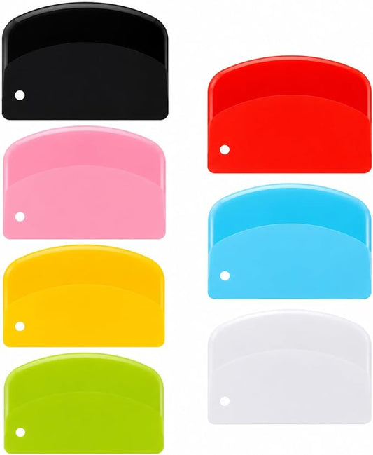 7-Pack Bench Scraper for Bread, Plastic Flexible Kitchen Dough Scraper Plastic BenchScraper for Bread Dough Cake Fondant Icing (White, Black, Yellow, Sky Blue, Green, Pink, Red)