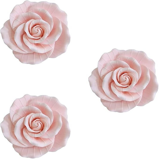 O'Creme Garden Roses Gumpaste Flower Set - 4.5" Pink - Edible Flowers for Cake Decorating - Sugar Flower Decorations for Cakes, Candy, Cupcakes - Birthday, Wedding, Valentines, Baby Shower - Set of 3