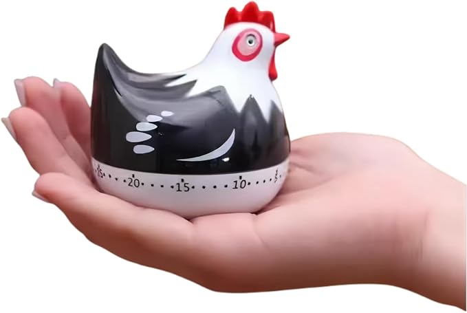 Cute Chicken-Shaped Kitchen Timer – 60-Minute Mechanical Timer for Cooking, Baking, and Meal Prep (Black)