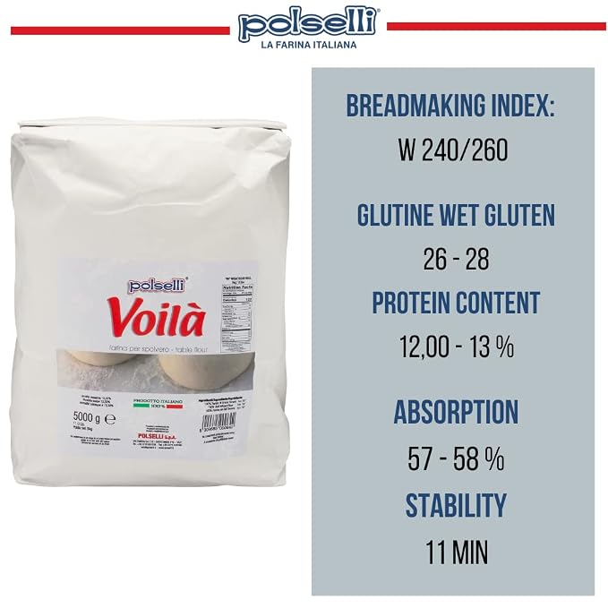 POLSELLI Voila, Spolvero "00" Table & Dusting Flour, Soft Wheat Flour, 5 kg | All-Natural Soft Wheat Table Flour For Pizza Dusting, Baking And Pasta, Unbleached, And Non-GMO, Product Of Italy