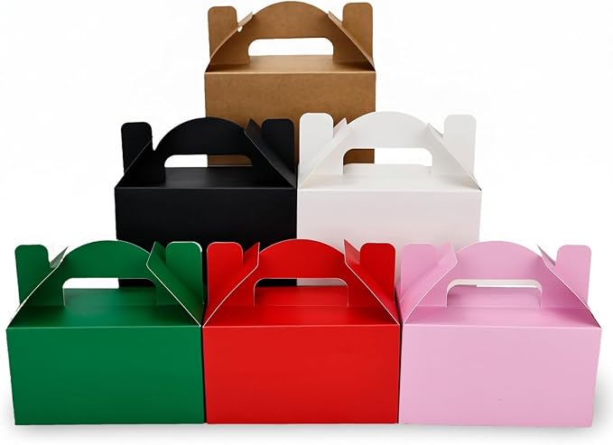 Aosric Small Gable Boxes 3.5 x 3.5 x 6.3 In, 30 Pack, Assorted Color | Premium Cardstock Party Favor Boxes with Handles for Birthday, Wedding, Baby Shower, Cookies, Bakery, Candy & Gift Giving
