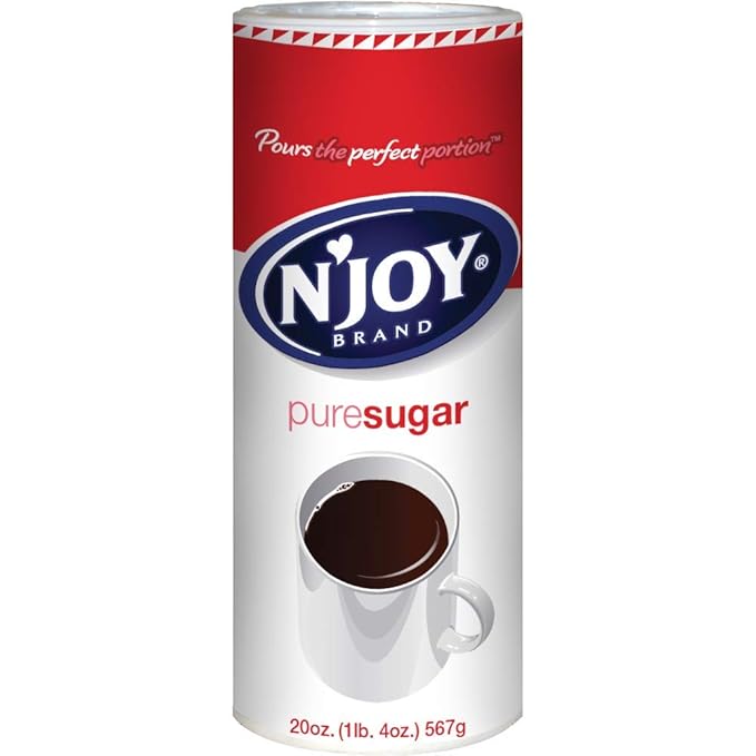 N'Joy Pure Sugar, Pack of 6 Canisters w/ EZ-Open Pour Spout (20 oz each) - Smooth Granulated Sugar for Coffee Bars, Cafes, Restaurants and Canister for Office - Shelf Stable & No Refrigeration Needed
