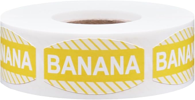 Banana Grocery Store Labels, Bakery Food Flavor Labels, 0.75 x 1.375 Inch Oval Shape, 500 Total Strong Adhesive Stickers, Ideal for Grocery Stores, Restaurants, Delis, and Food Trucks