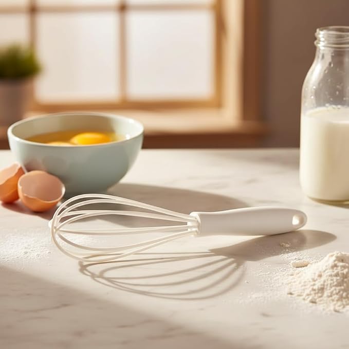 1Pc Mini Silicone Whisk, 6.7inch Non-Scratch Non-Stick, Milk and Egg Beater Blender, Hand Egg Mixer, Kitchen Tool for Cooking, Baking, Mixing, Stirring, Kitchen Utensils (White)