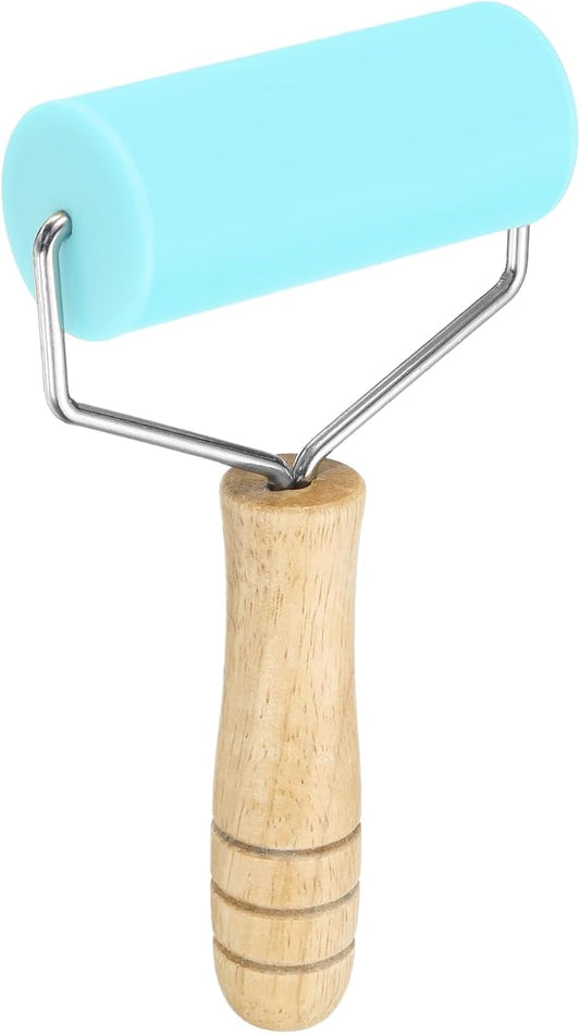 HARFINGTON Rolling Pin 7.6" x 1.69" Silicone Roller Wood Handle Non-Stick Fondant Roller Dough Roller Rolling Pins for Baking Cookie Pastry Clay, Blue
