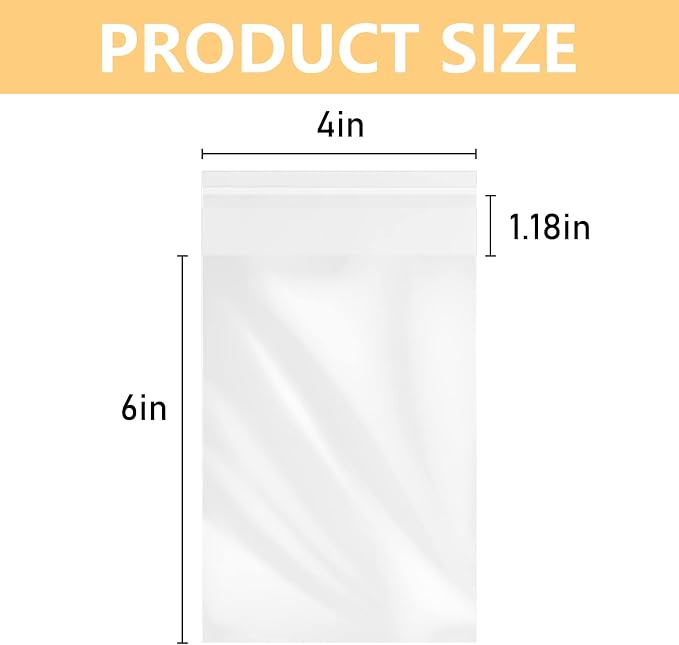 MoloTAR 200 Pcs 4''x 6'' Clear Resealable Cello/Cellophane Good for Bakery,Adhesive Treat, Candle, Soap, Cookie Poly Bags