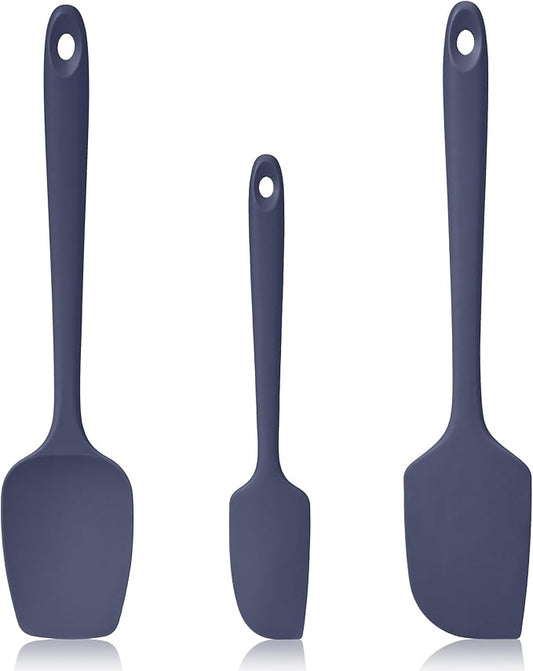 600ºF Heat Resistant Silicone Spatula Spoonula Set of 3, Blue | High Heat Food Safe Kitchen Use Scraper for Cooking Baking Mixing Scraping Stirring Cake Nonstick Cookware Pan Bowl