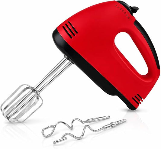 Electric Hand Mixer - 7 Adjustable Speed 260W Handheld Mixer Electric Whisk, Double Rod Stainless Steel Beaters & Hooks, Lightweight Hand Mixer for Baking & Cooking, Easy to Clean (red)
