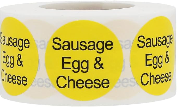 Sausage, Egg & Cheese Deli Labels 1 Inch Round Circle Dots 500 Total Stickers