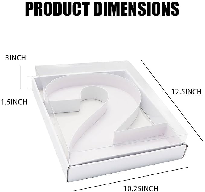 WENPACK 12.5" Cardboard Number Shaped Mache Party Decorative Strawberries Fillable Sweets Candy Box with Clear Lid (white, 2)