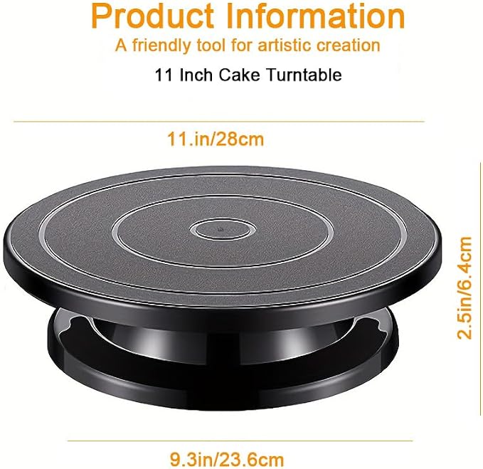Cake Turntable, 11''Cake Stand Decorating Bakery Supplies, Turnable Black Painting Turn Table Stand for Pastries, Cupcakes and Cake Decorations(Black) (Black Small turntable 1PCS)