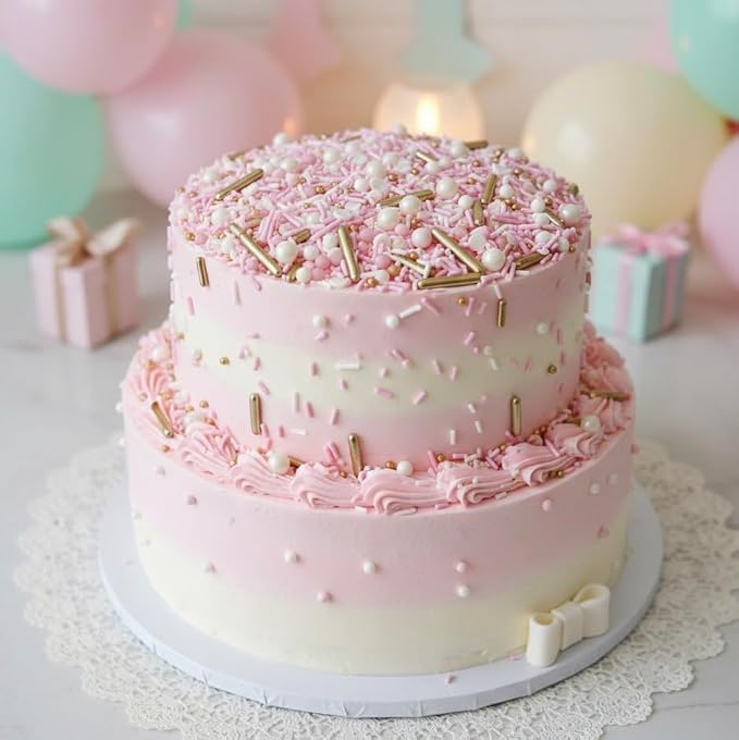 Manvscakes Sprinkles- Edible Cake and Cupcake Sprinkles with Assorted Shapes and Sizes for Parties, Metallic Sprinkle Mix for Cookies, Ice Cream, Cake and Cupcake Decorating, 4 oz (Pink Princess)