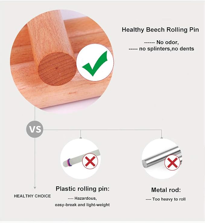 Non-stick Rolling Pin Wood Dough Roller Classic for Baking Cookie Pastry Pizza