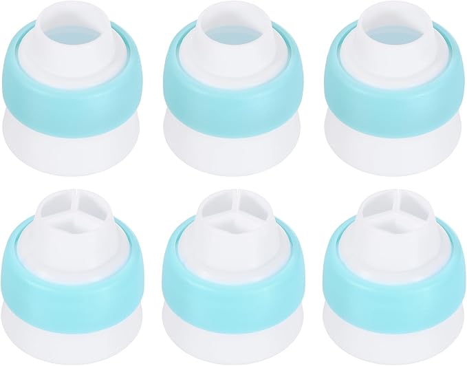 uxcell Piping Bag Couplers, 3Pcs Single Hole and 3Pcs Triple Hole Russian Nozzle Converters for Cake Decoration Tools for Baking, Cooking and Party Decorations, Blue