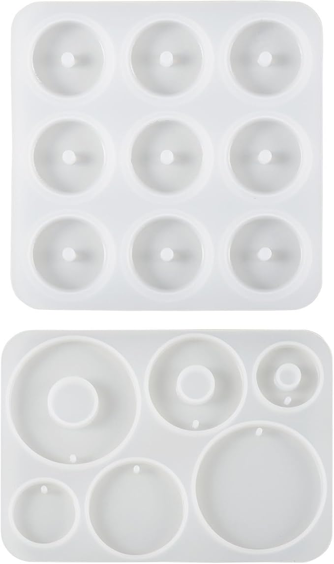 DIY Silicone Pendant Molds Cheriswelry 2pcs Round Donut Disc Resin Casting Molds Necklace Keychain Mould 104x74mm for DIY Craft Earring Jewelry Making